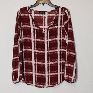 PAPERMOON, Stitch Fix Burgundy Chiffon Long Sleeve V-Neck Top; Size XS